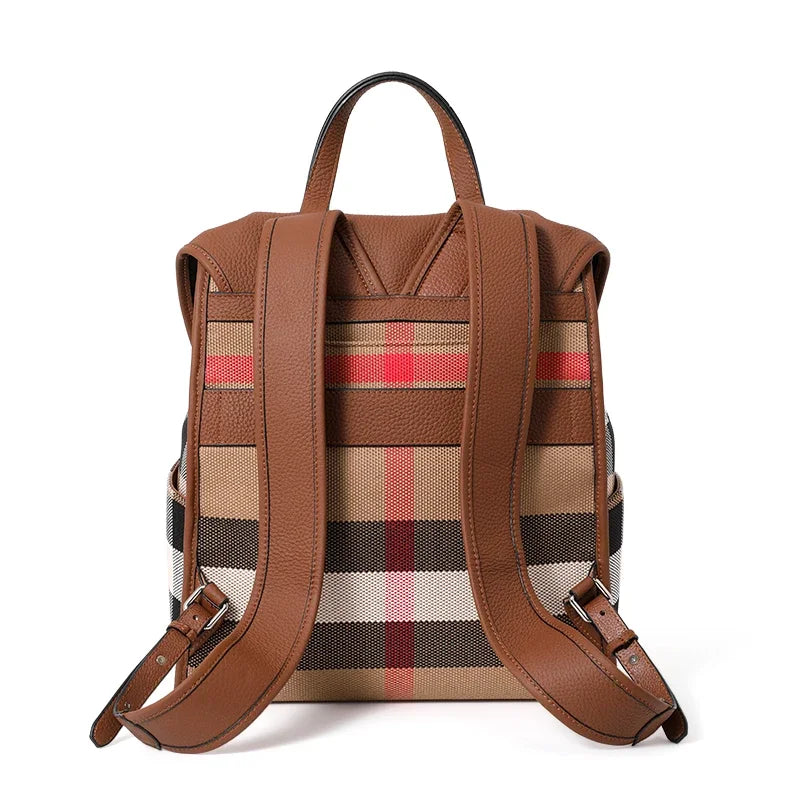 Sac À Dos Toile Carreaux Cuir Véritable Bretelles Réglables – CLEVI Paris