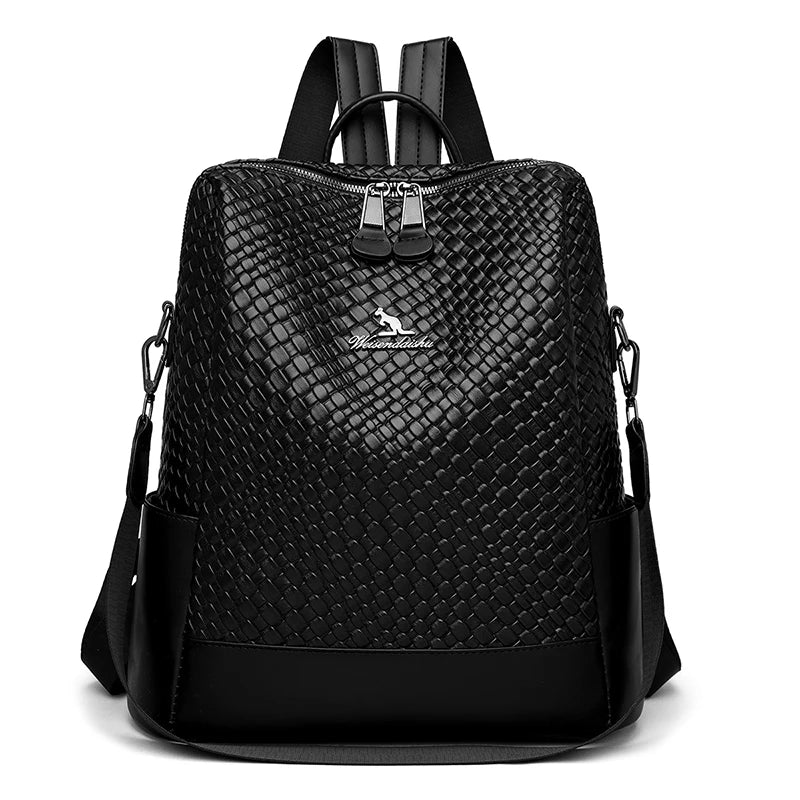 Sac à Dos PU Souple Femme Brodé Grande Capacité 32x14x34cm 740g Noir – CLEVI Paris