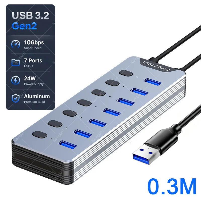 Hub USB 3.2 Gen 2 7 Ports 10Gbps avec Câble – CLEVI Paris