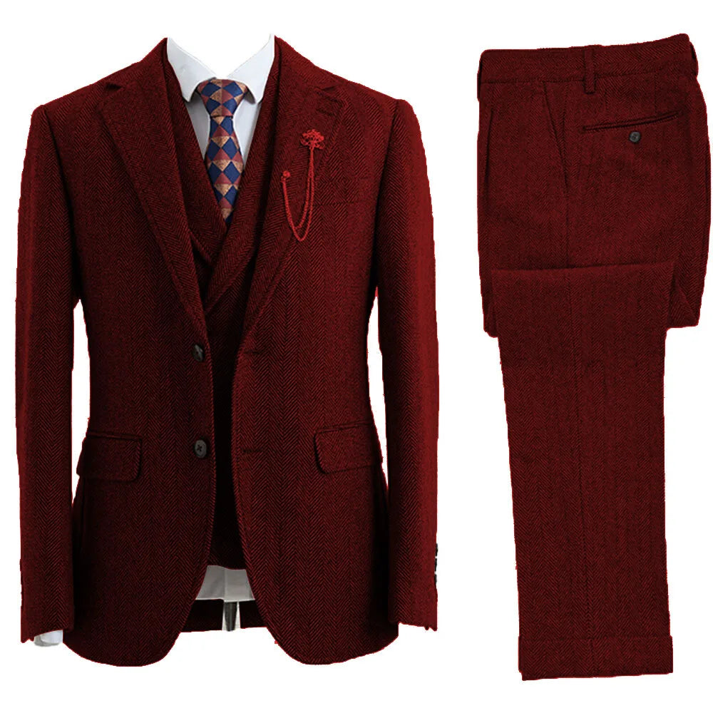 Costume Homme 3 Pièces Tweed Blazer Gilet Pantalon – CLEVI Paris