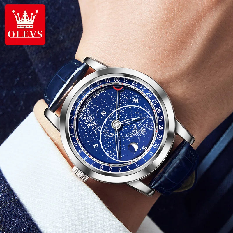 Montre Mécanique Ciel Étoilé OLEVS Homme Cuir Luxe – CLEVI Paris