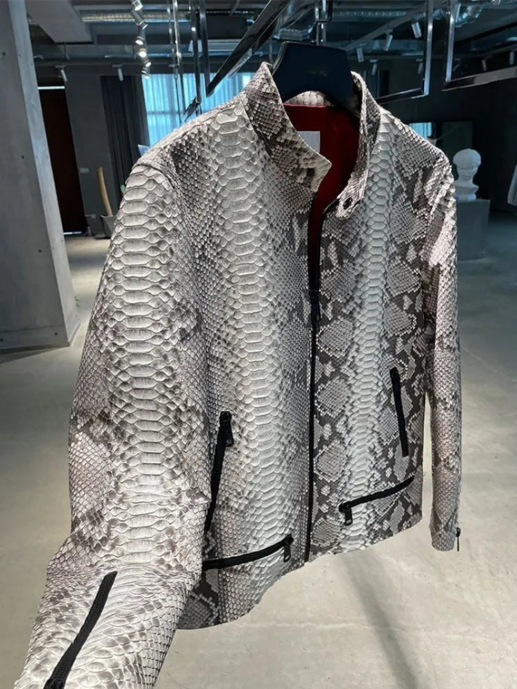Blouson homme en cuir motif serpent à col montant – CLEVI Paris