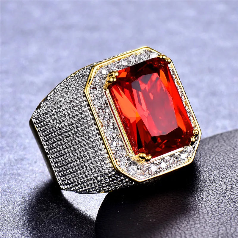 Bague Unisexe Zircon Rouge Motif Géométrique – CLEVI Paris