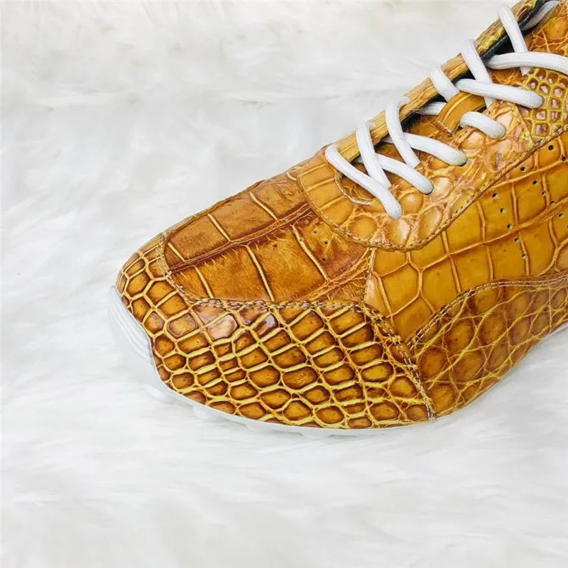 Sneakers Mi-Montantes Cuir Croco Or Peint Main Homme