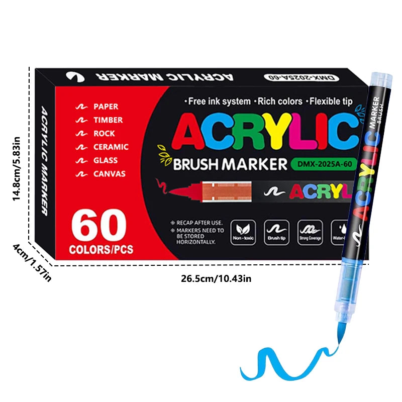 Marqueurs Acryliques Pointe Pinceau 12-72 Couleurs – CLEVI Paris