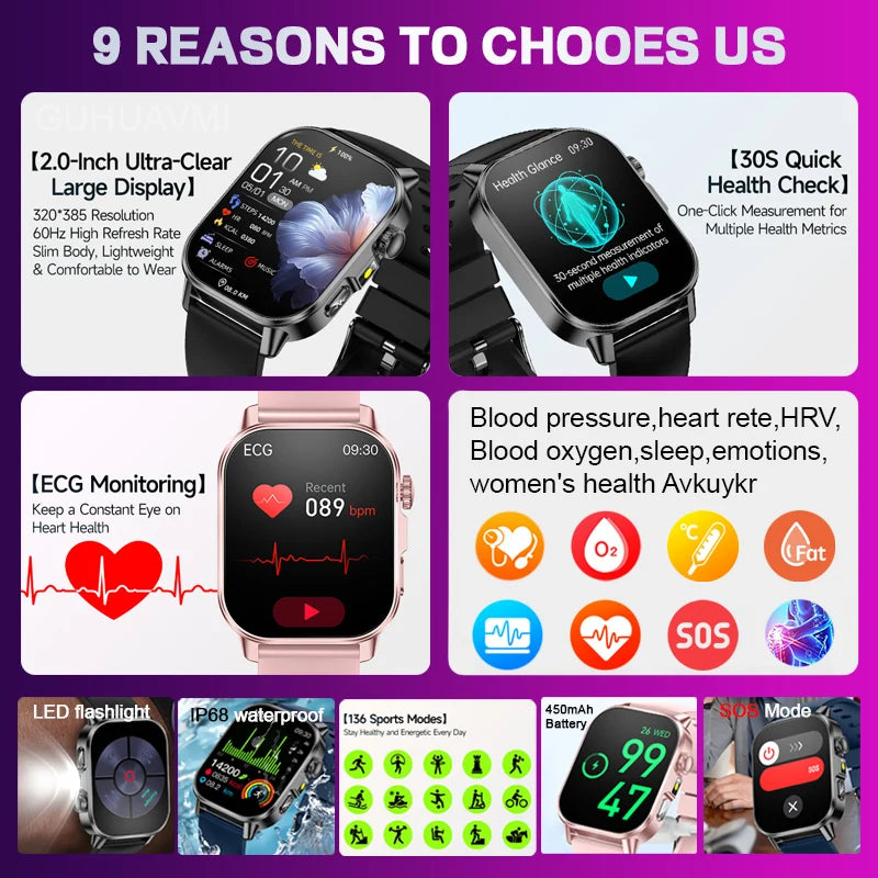 Montre TAVYU ET571 AMOLED 2″ Bluetooth – CLEVI Paris
