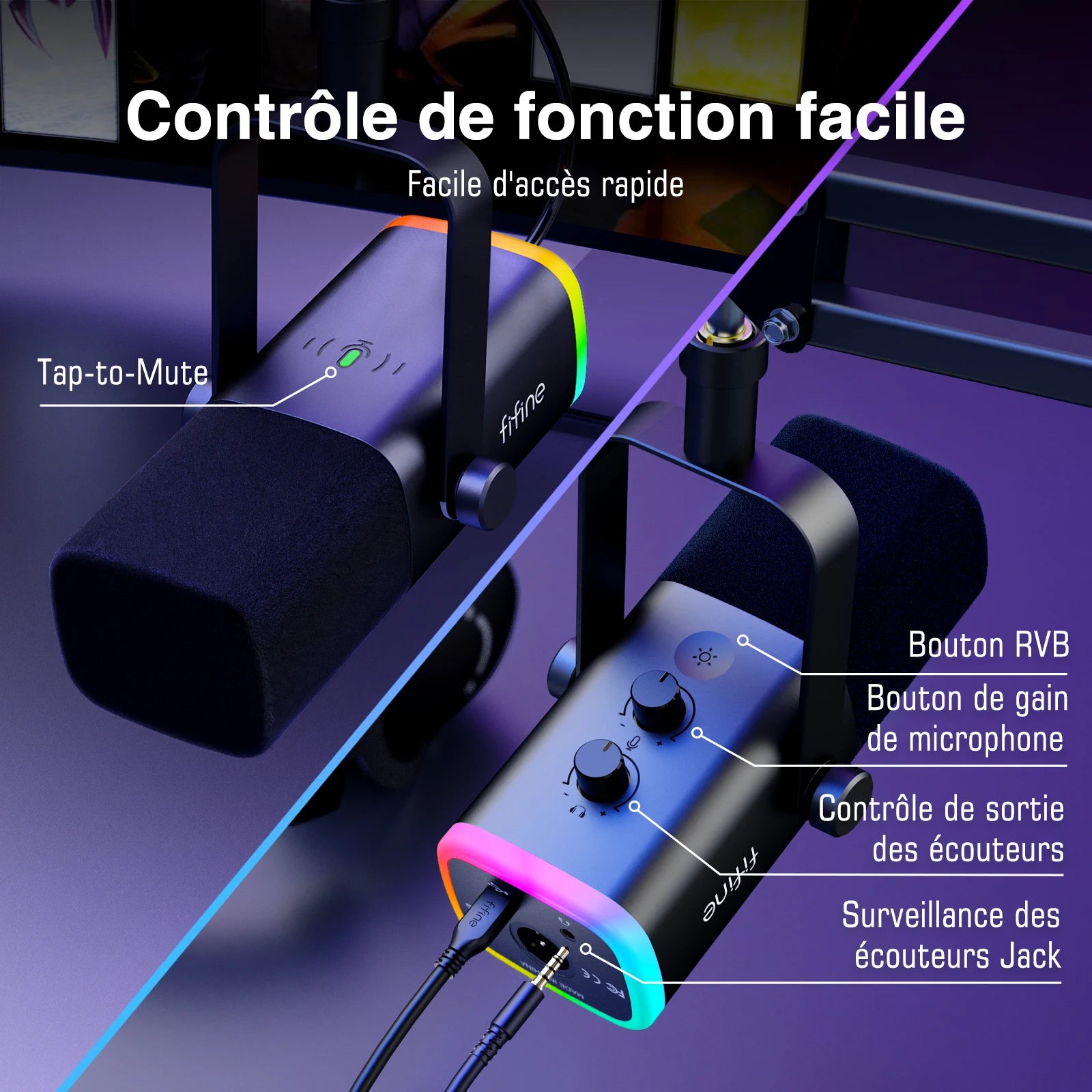 Kit Microphone FIFINE AM8T USB/XLR RGB Bras Articulé Gaming – CLEVI Paris