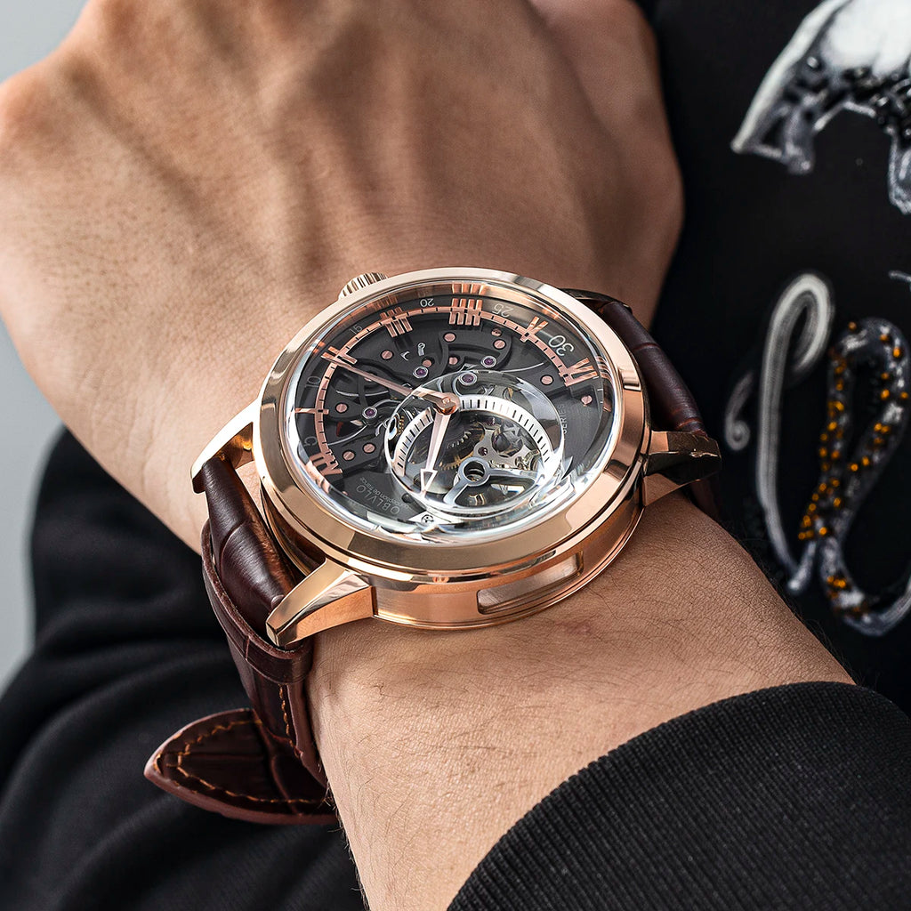 Montre Homme Automatique Squelette Rétro Cuir Veau Oblvlo VM 45mm – CLEVI Paris
