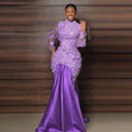 Robe de bal dentelle à appliques col haut – CLEVI Paris