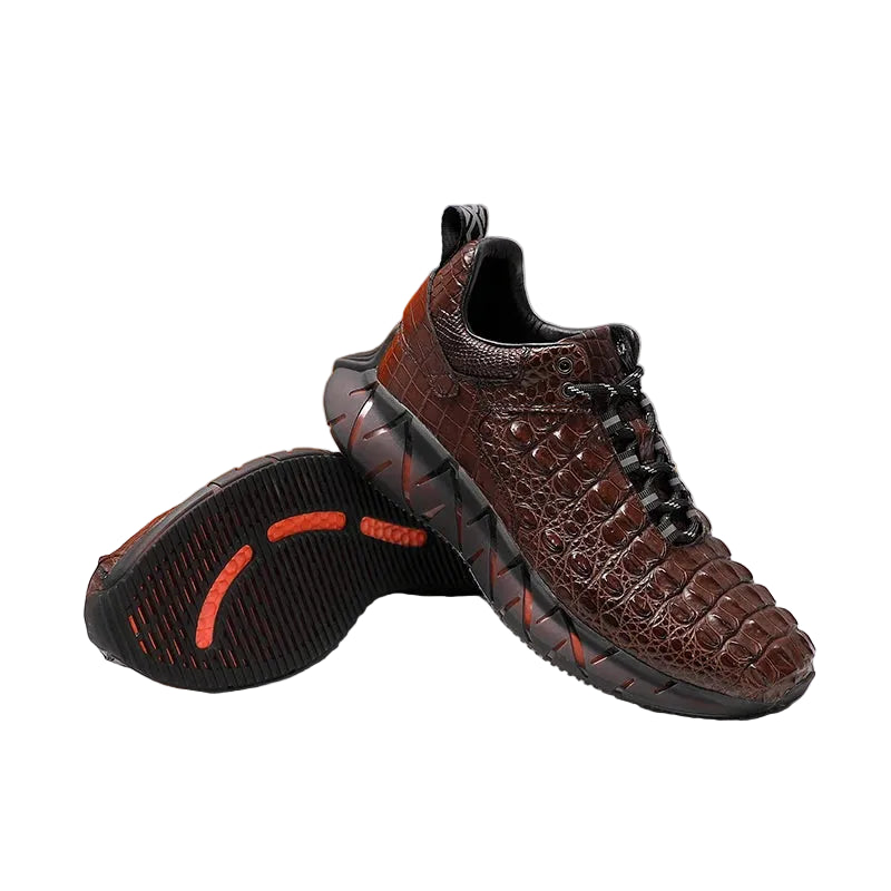 Sneakers Cuir Croco Marron Homme Lacets – CLEVI Paris