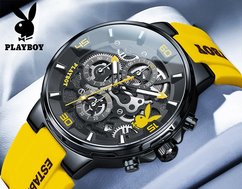PLAYBOY 3063 Montre Homme Quartz Ronde Calendrier Silicone Coffret 30M – CLEVI Paris
