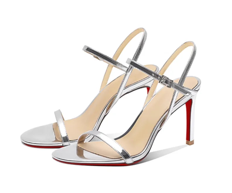 Escarpins Femme Talon Aiguille Cuir Verni Bout Ouvert Bride Cheville – CLEVI Paris