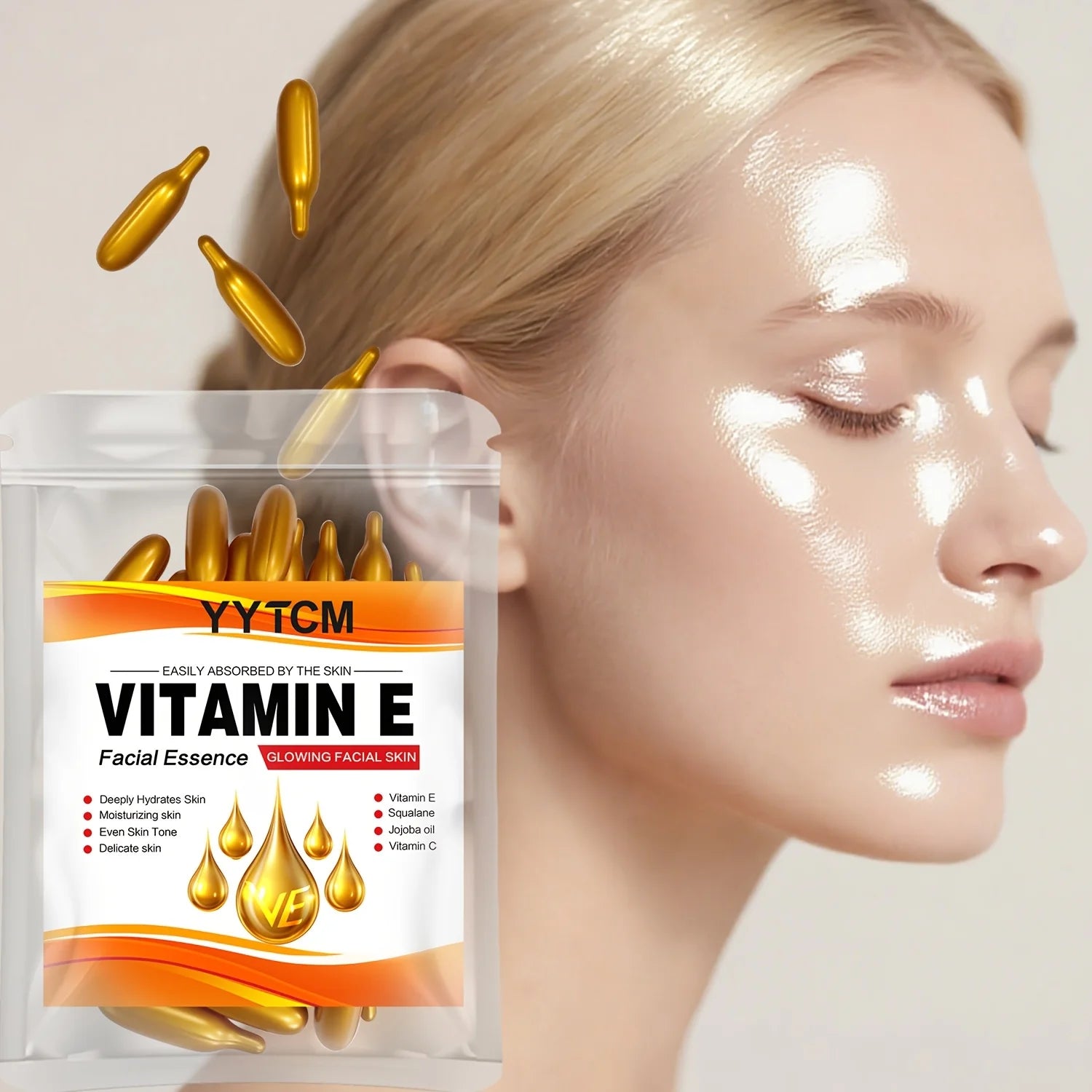 Capsules Essence Vitamine E & Squalane – Hydratation Profonde, Éclat & Lissage de la Peau