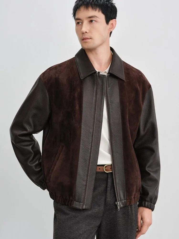 Veste homme en cuir à empiècements contrastants – CLEVI Paris