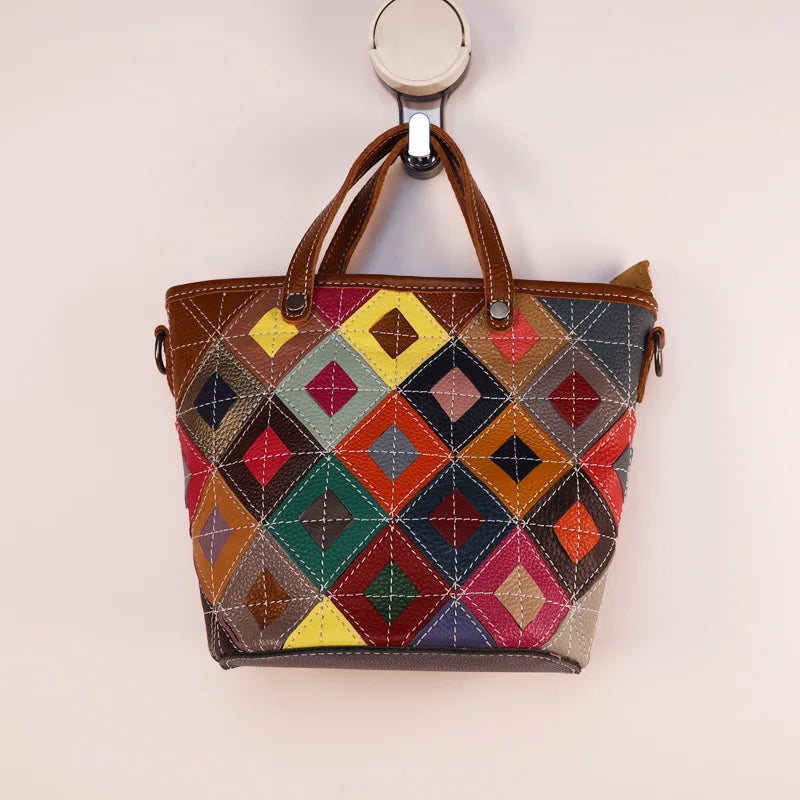 Sac Seau Cuir Vache Pleine Fleur Patchwork Coloré Femme Aisselle – CLEVI Paris