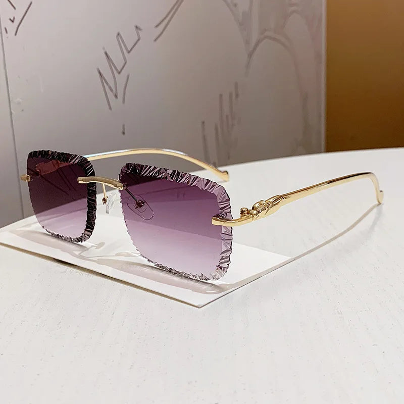 Lunettes de Soleil Rimless Léopard Miroir Vintage Élégantes Femme – CLEVI Paris