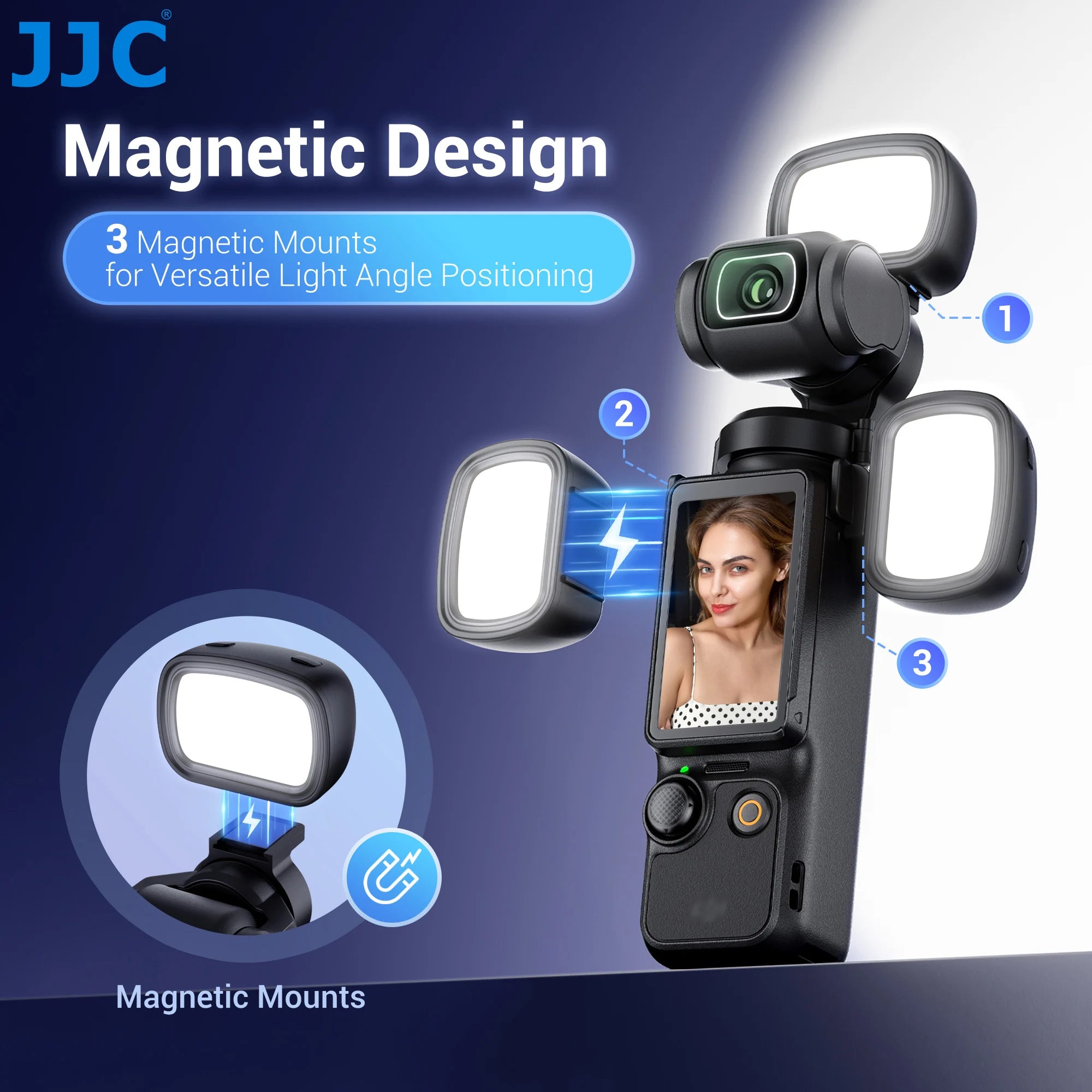 Lumière LED Magnétique JJC pour DJI Osmo Pocket 3 – 3 Modes de Couleur, Rechargeable USB & Ultra-Légère – CLEVI Paris