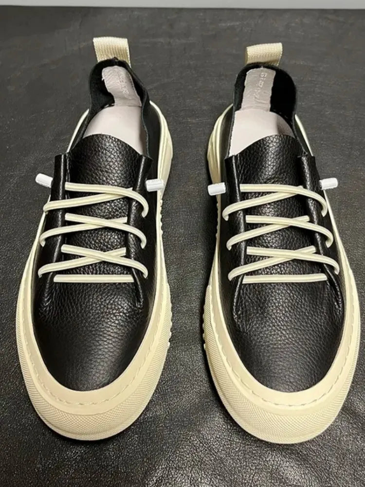 Sneakers Basses Homme Cuir Véritable Slip-On Plateforme – CLEVI Paris