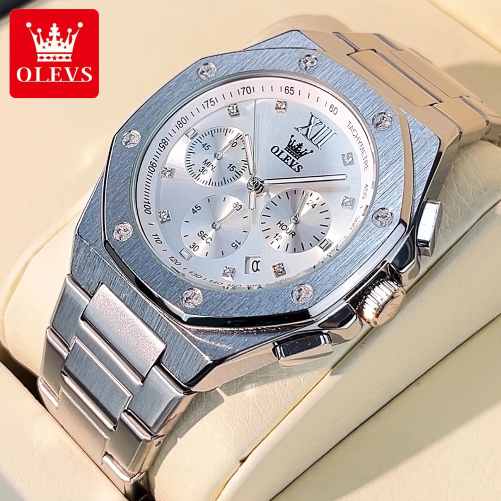 OLEVS 3626 Montre Homme Quartz Acier Chronographe Lumineuse – CLEVI Paris