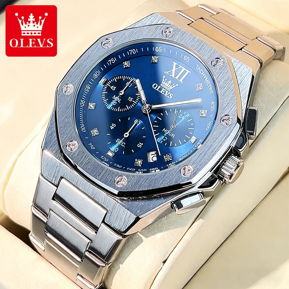 OLEVS 3626 Montre Homme Quartz Acier Chronographe Lumineuse – CLEVI Paris