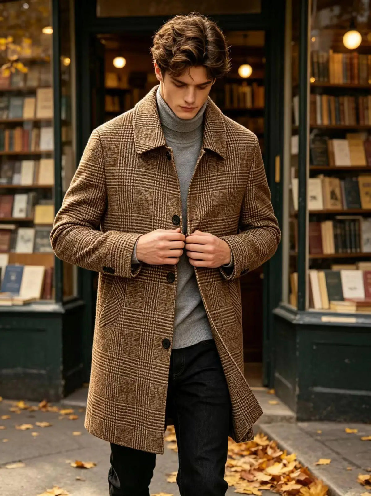 Manteau homme à carreaux en laine mélangée – CLEVI Paris