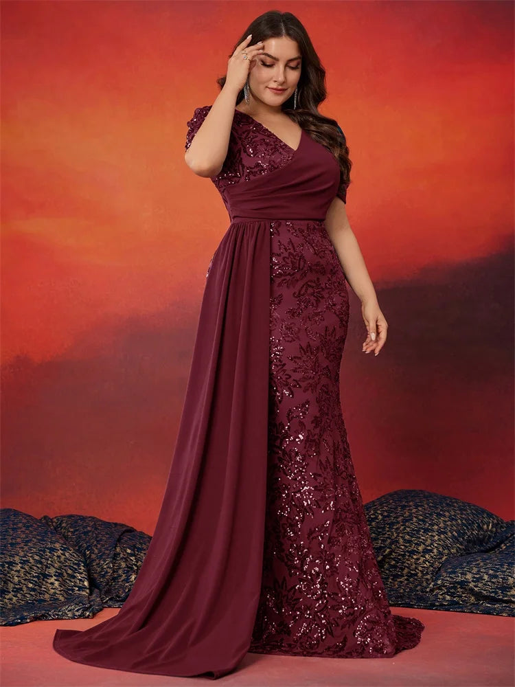 Robe de soirée sirène paillettes manches courtes – CLEVI Paris