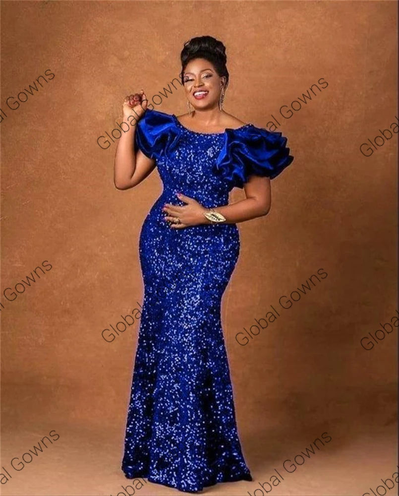 Robe de soirée sirène pailletée à volants – CLEVI Paris