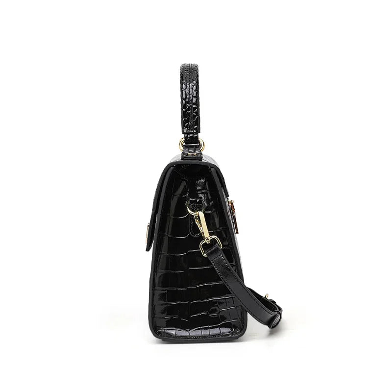 Sac À Main Femme Cuir Verni Croco Brillant Rabat – CLEVI Paris