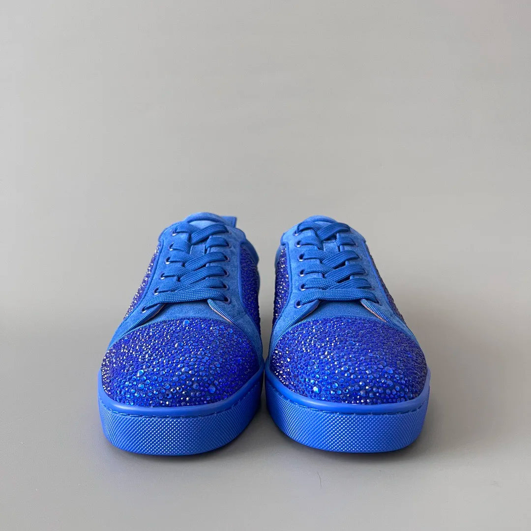 Sneakers Basses Cuir Bleu Suède Semelle Rouge Homme – CLEVI Paris