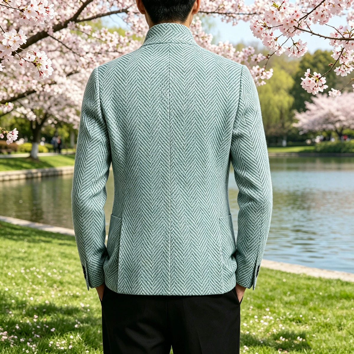 Blazer homme à chevrons, col montant, coupe ajustée – CLEVI Paris