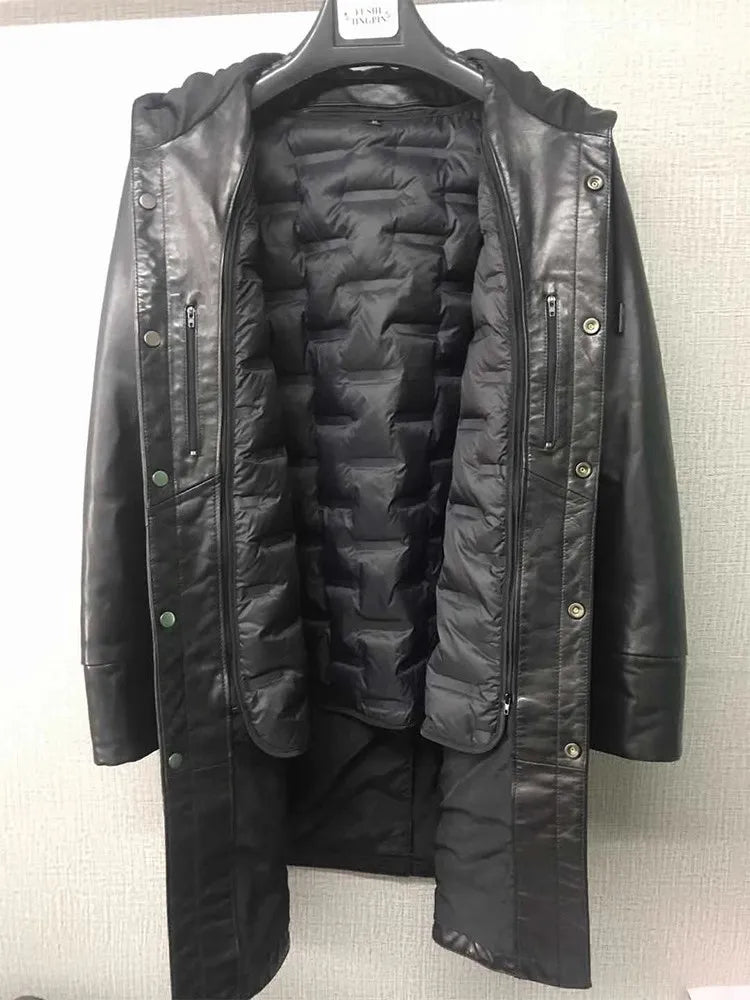 Manteau homme en cuir de mouton à capuche – CLEVI Paris