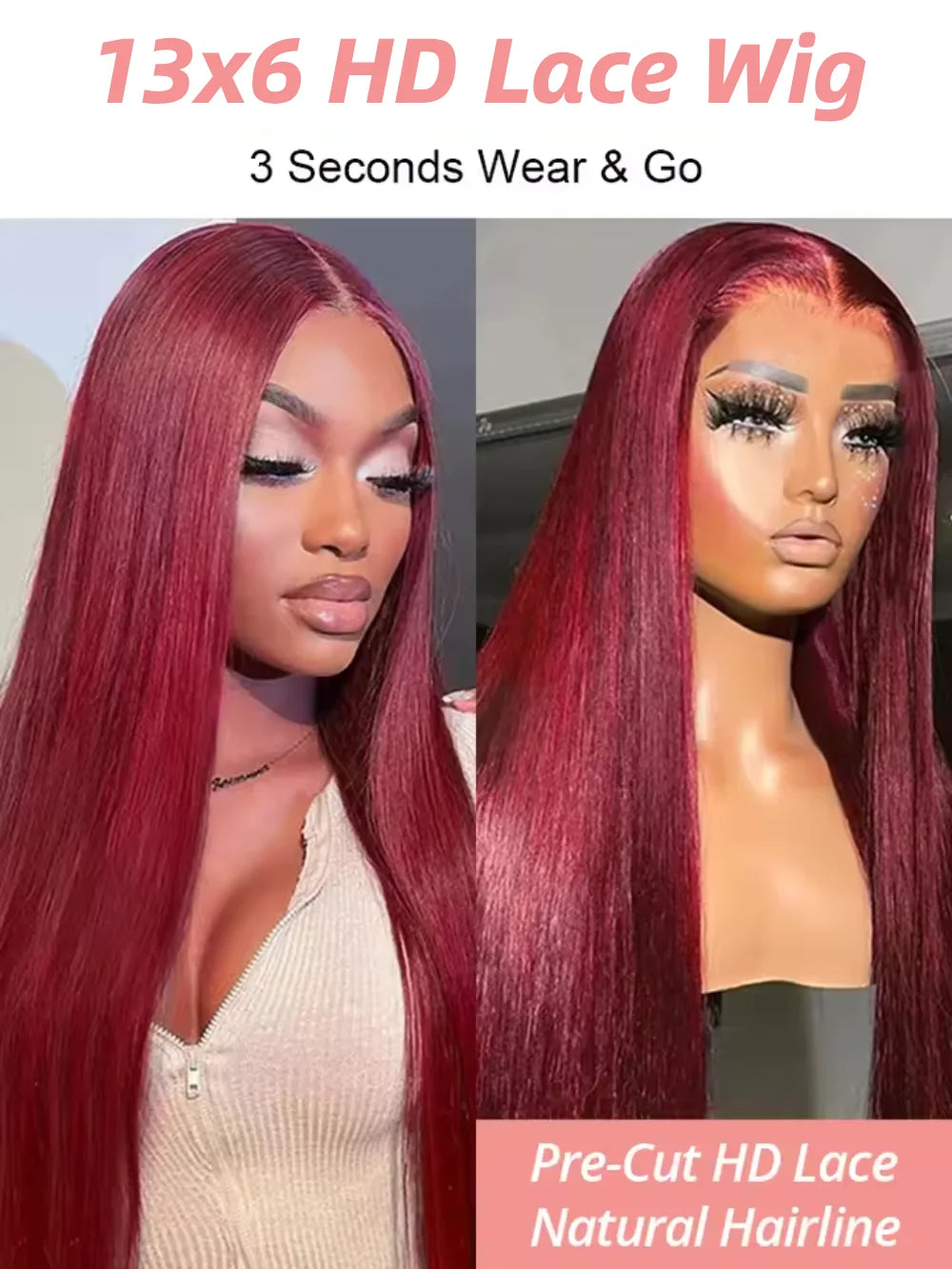 Perruque Lace Front HD 99J Bordeaux Cheveux Remy Lisse – CLEVI Paris