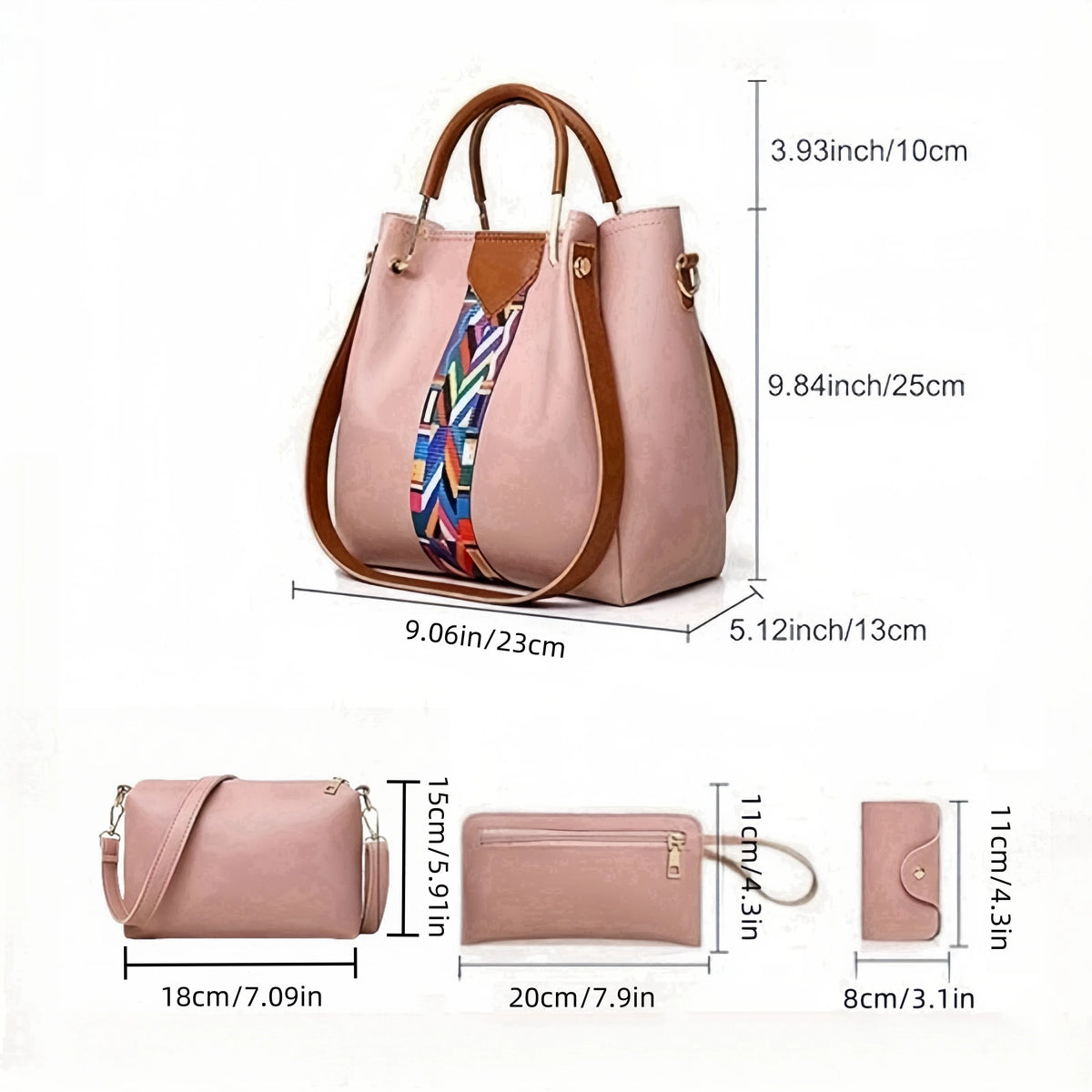 Coffret 4 Sacs Femme PU Rayé Tote + Croisé + Pochette + Porte-Cartes – CLEVI Paris