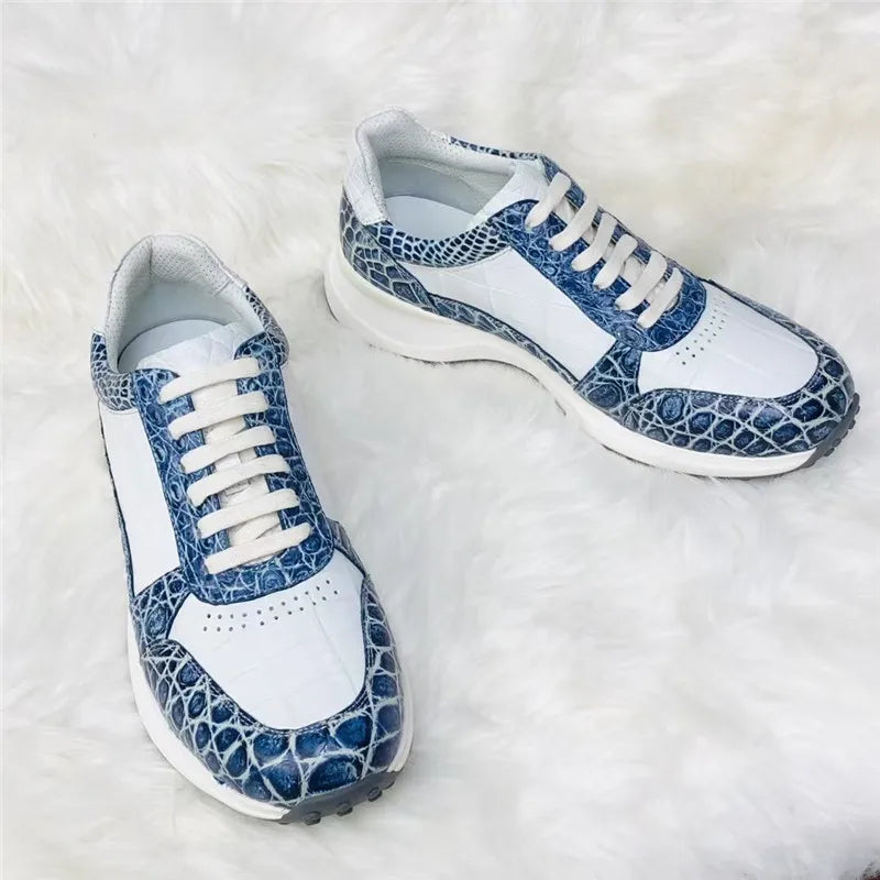 Sneakers Cuir Crocodile Homme Bicolore Blanc Bleu – CLEVI Paris