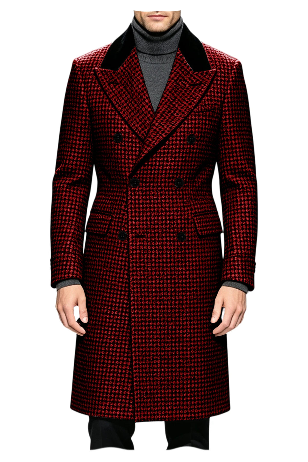Manteau long homme pied-de-poule croisé – CLEVI Paris