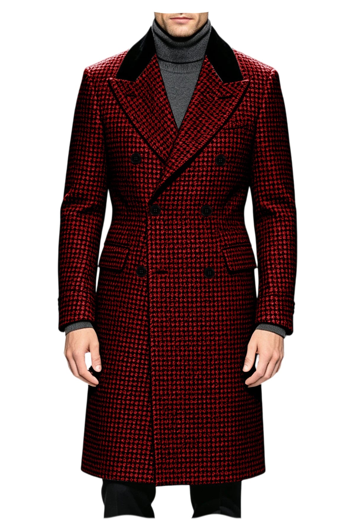 Manteau long homme pied-de-poule croisé – CLEVI Paris