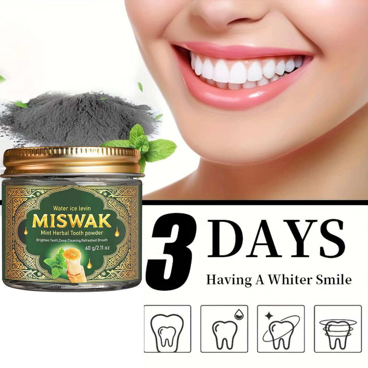 Poudre dentifrice à la menthe Miswak – CLEVI Paris