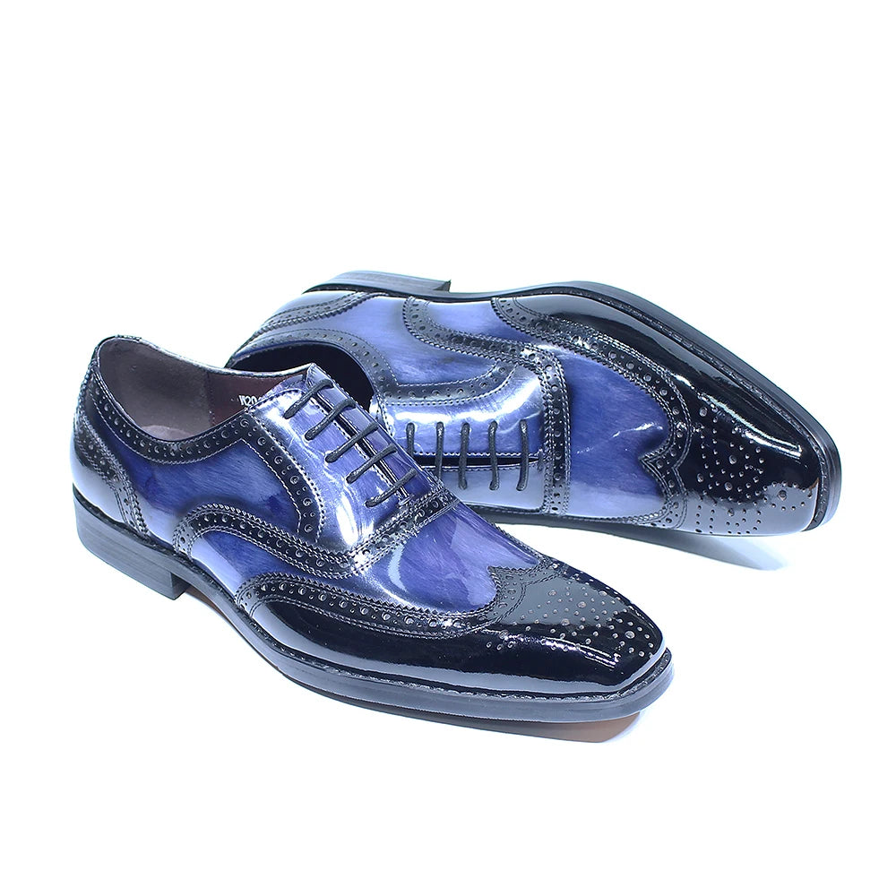 Oxford homme en cuir verni bleu à lacets – CLEVI Paris