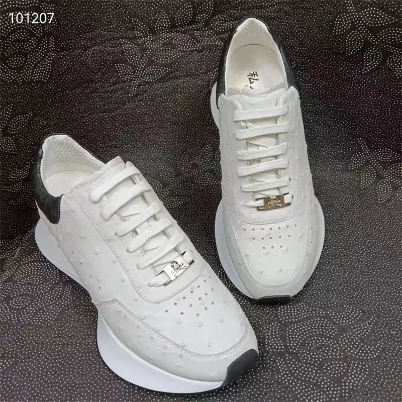 Sneakers Cuir Autruche Blanc Homme Lacets – CLEVI Paris