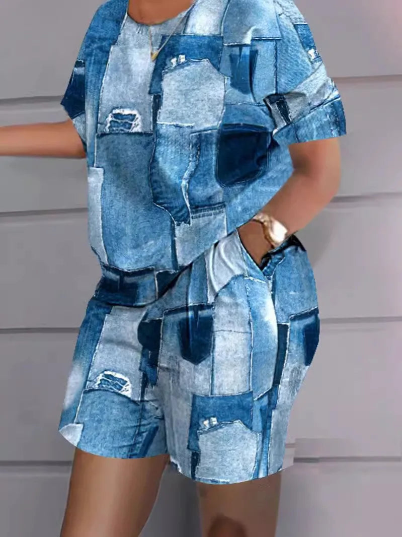 Ensemble 2 Pièces Femme T-Shirt Col Rond Imprimé Manches Courtes + Pantalon Crayon Taille Élastique Office Lady Casual 17 Coloris – CLEVI Paris