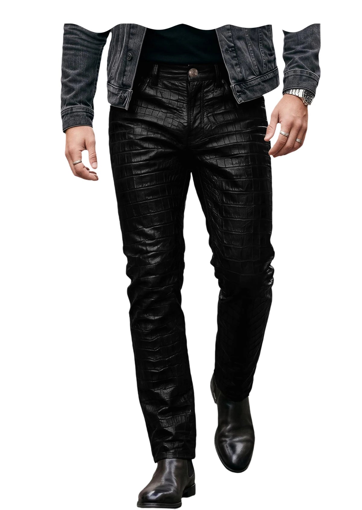 Pantalon effet cuir crocodile homme – CLEVI Paris