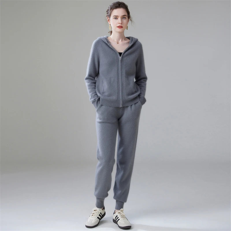 Ensemble cachemire femme à capuche et pantalon – CLEVI Paris