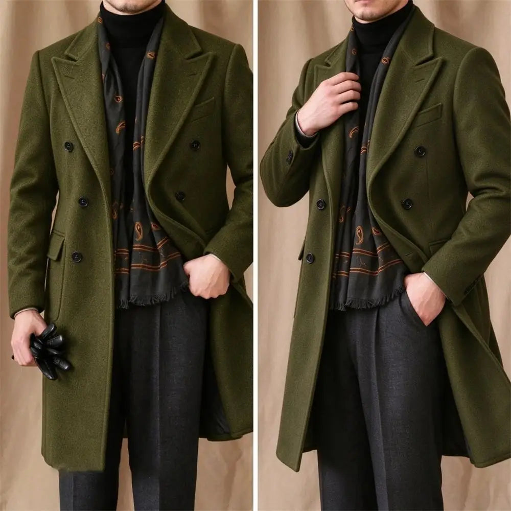 Manteau homme long croisé en laine mélangée – CLEVI Paris