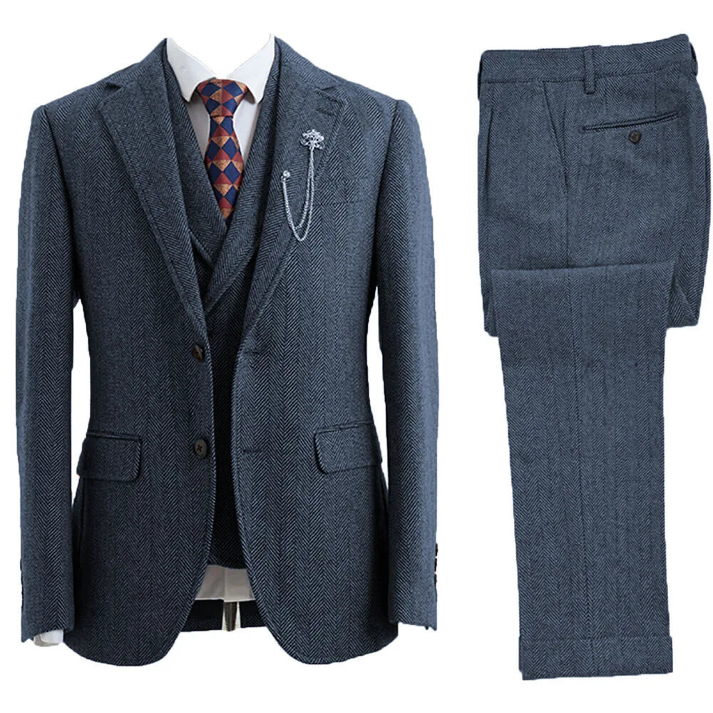 Costume Homme 3 Pièces Tweed Blazer Gilet Pantalon – CLEVI Paris