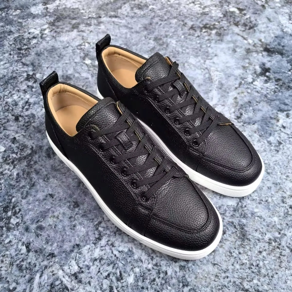 Sneakers Basses Cuir Grainé Lychee Noir Homme – CLEVI Paris