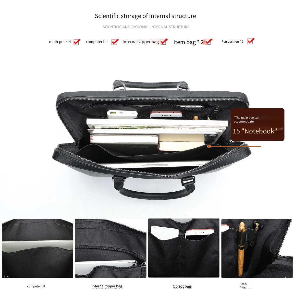 Serviette Homme Cuir Vache Motif Croisé Minimaliste Laptop – CLEVI Paris