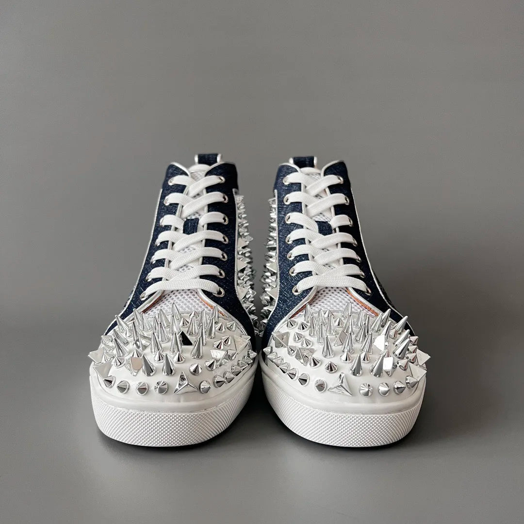 Sneakers Montantes Cuir Rivets Denim Homme – CLEVI Paris