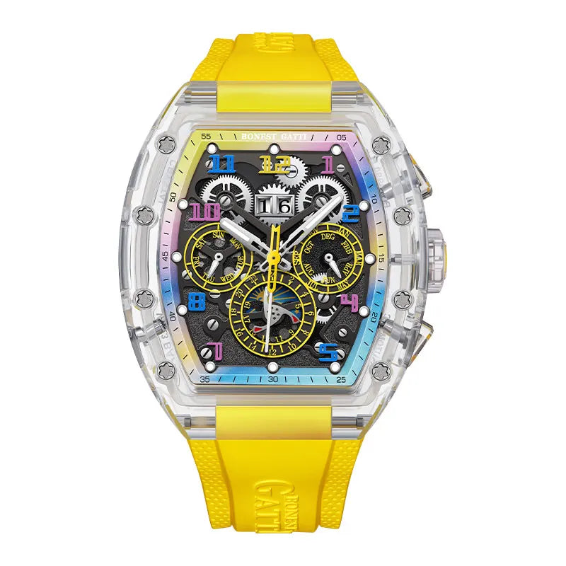 BONEST GATTI BG6006 Montre Homme Automatique Squelette Saphir 360° Lumineux – CLEVI Paris