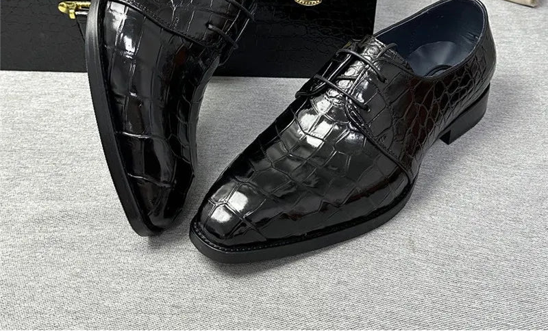 Richelieu Cuir Crocodile Homme Bout Carré Lacets – CLEVI Paris