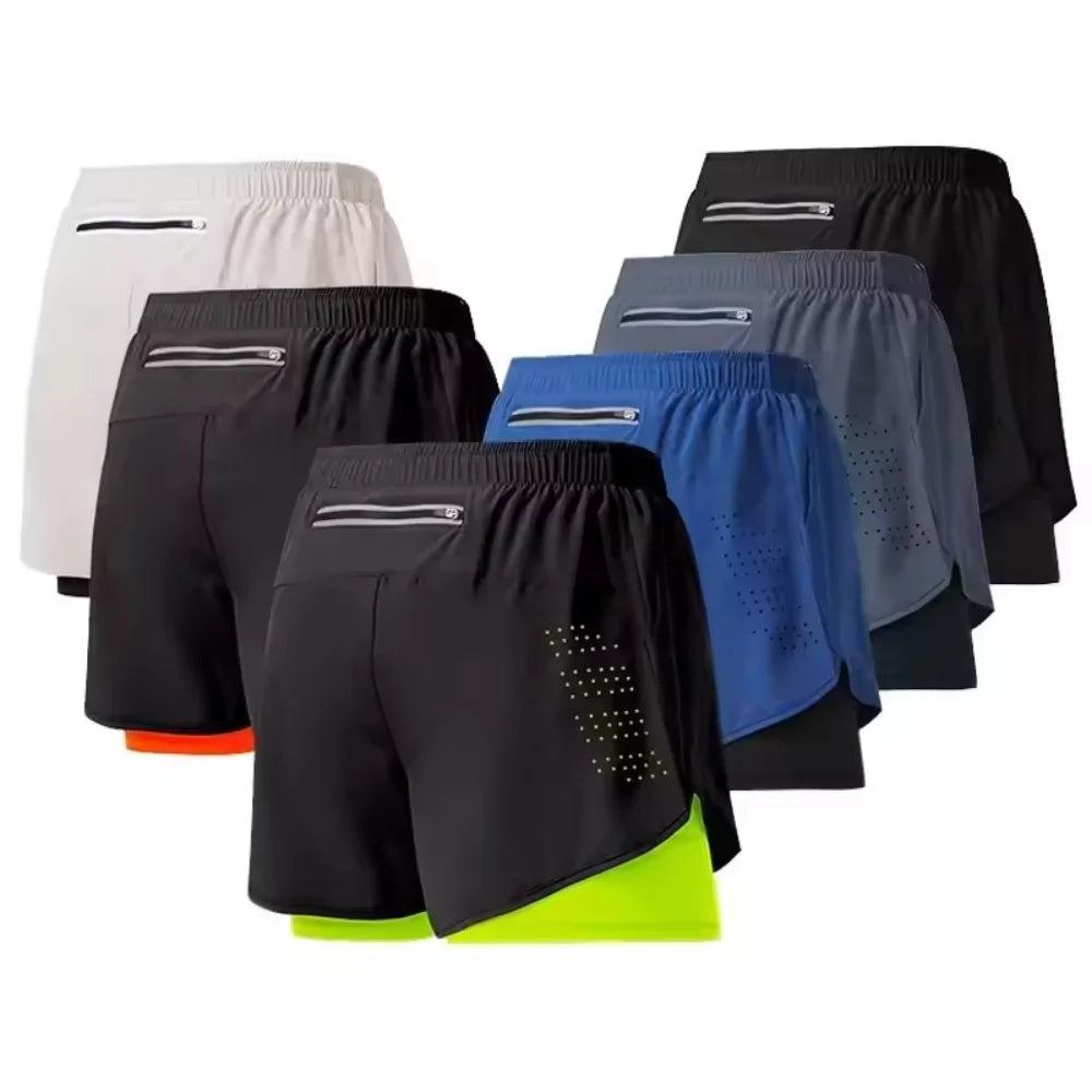 Short Homme 2-en-1 Double Couche Séchage Rapide Sport Running – CLEVI Paris